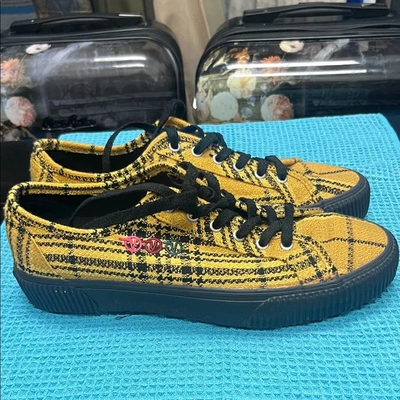 Vans Yellow and Black Plaid Sneakers